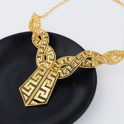 GOLD COLOR JEWELRY 24K Gold Plated Jewelry Set Weddings Earrings Necklace Ring Accessory Luxury Party Gifts