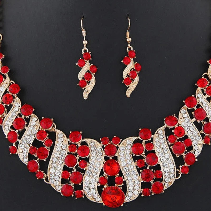 Romantic 2 Pieces/set Wedding Jewelry Set Shiny Crystal Bridal Jewelry Set Ladies Necklace Earrings