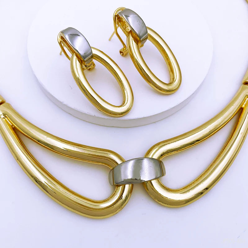 Arabic Jewelry Set For Women Charm 18k Gold Plated Full Jewelry Black And Gold Color Necklace Set Party Accessories