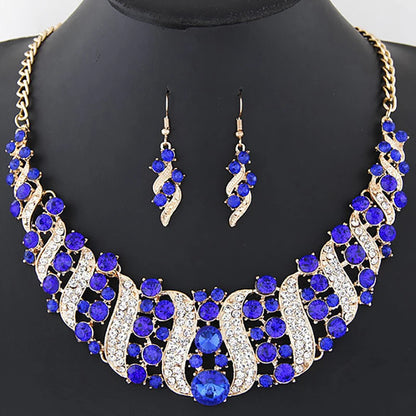 Romantic 2 Pieces/set Wedding Jewelry Set Shiny Crystal Bridal Jewelry Set Ladies Necklace Earrings