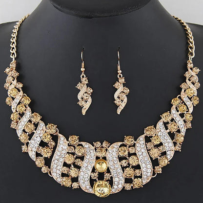 Romantic 2 Pieces/set Wedding Jewelry Set Shiny Crystal Bridal Jewelry Set Ladies Necklace Earrings