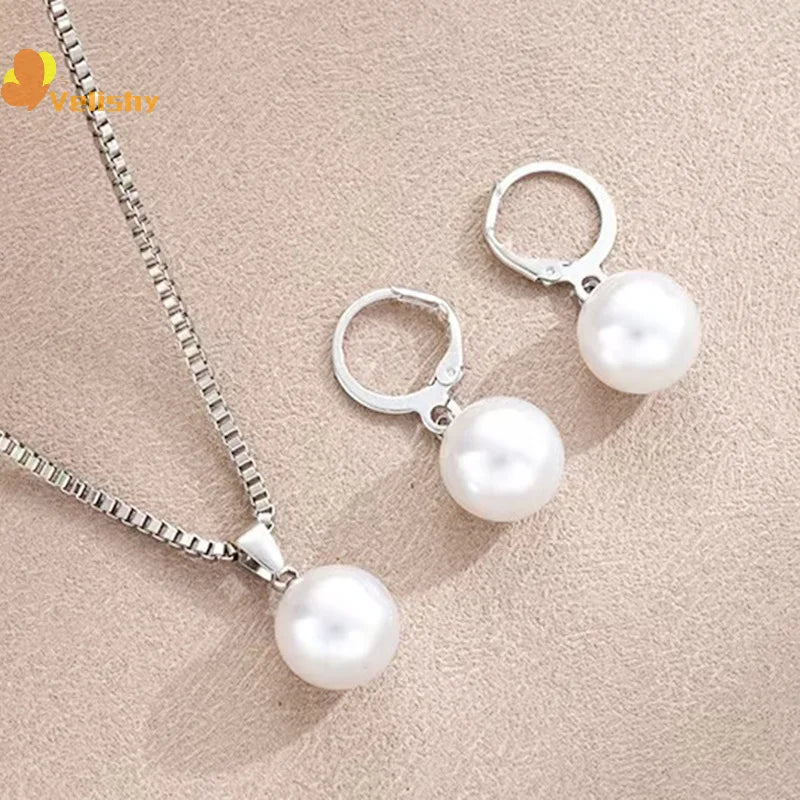 2 Pieces Of Round Pearl Jewelry Set, Earrings, Pendants, Necklaces, Ladies' Exquisite And Fashionable Wedding Jewelry Set,Gifts