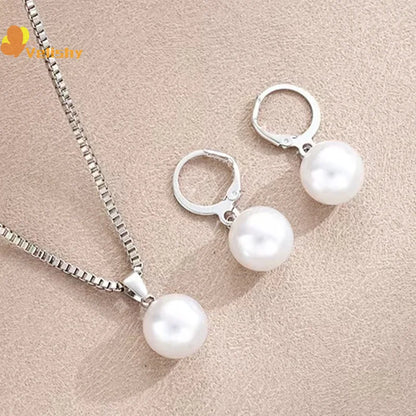 2 Pieces Of Round Pearl Jewelry Set, Earrings, Pendants, Necklaces, Ladies' Exquisite And Fashionable Wedding Jewelry Set,Gifts