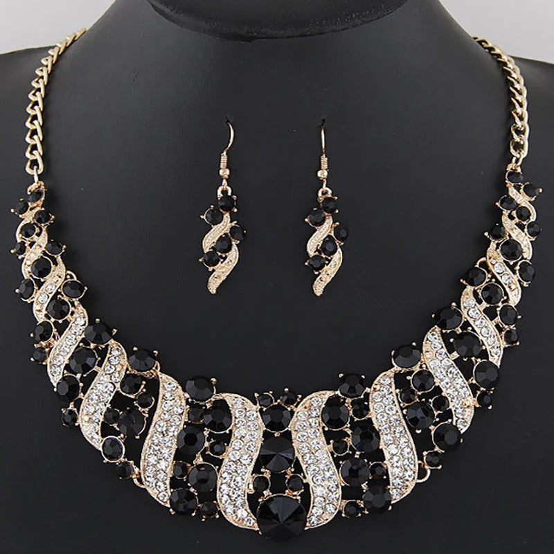 Romantic 2 Pieces/set Wedding Jewelry Set Shiny Crystal Bridal Jewelry Set Ladies Necklace Earrings