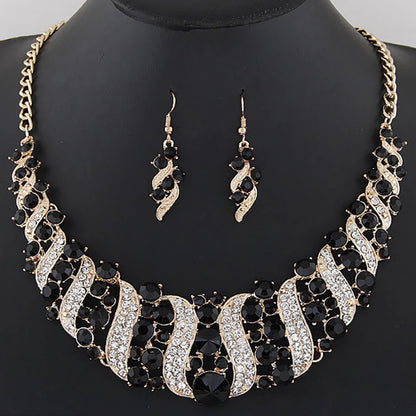 Romantic 2 Pieces/set Wedding Jewelry Set Shiny Crystal Bridal Jewelry Set Ladies Necklace Earrings