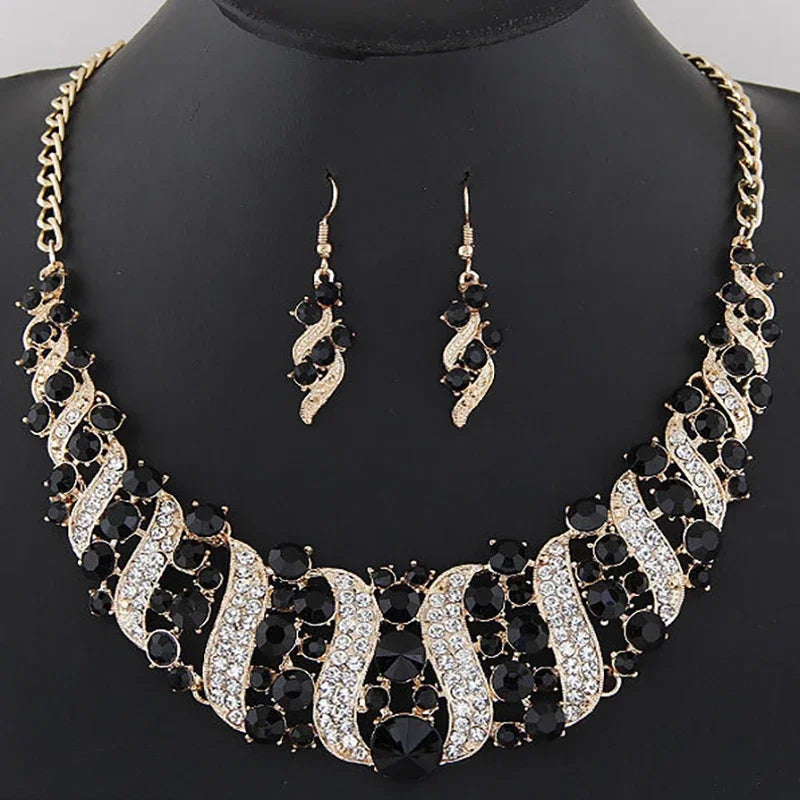Romantic 2 Pieces/set Wedding Jewelry Set Shiny Crystal Bridal Jewelry Set Ladies Necklace Earrings