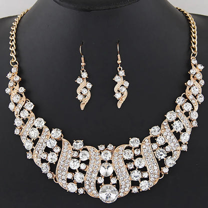 Romantic 2 Pieces/set Wedding Jewelry Set Shiny Crystal Bridal Jewelry Set Ladies Necklace Earrings