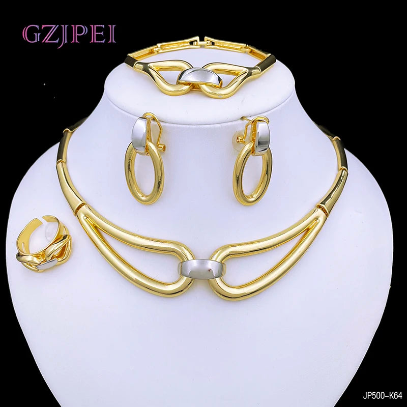 Arabic Jewelry Set For Women Charm 18k Gold Plated Full Jewelry Black And Gold Color Necklace Set Party Accessories