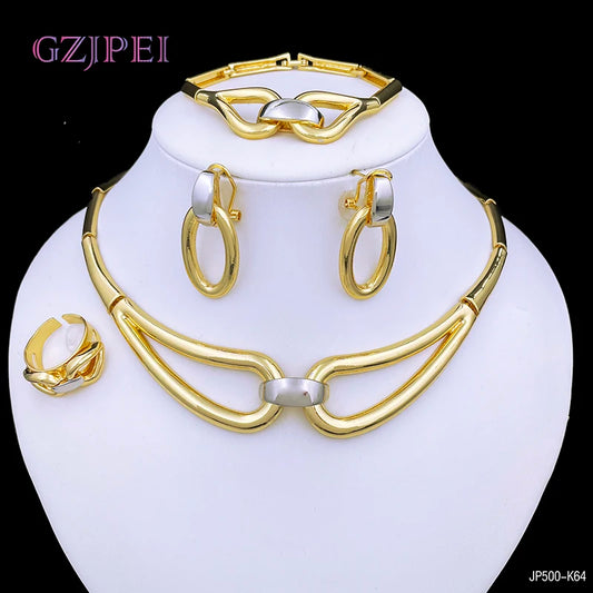 Arabic Jewelry Set For Women Charm 18k Gold Plated Full Jewelry Black And Gold Color Necklace Set Party Accessories