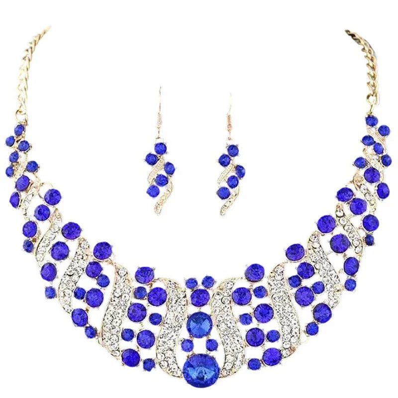 Romantic 2 Pieces/set Wedding Jewelry Set Shiny Crystal Bridal Jewelry Set Ladies Necklace Earrings